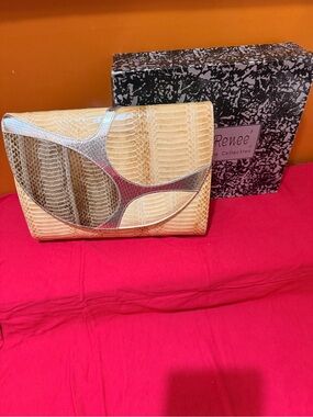 Beige Metallic Accent Clutch - Women Bags
